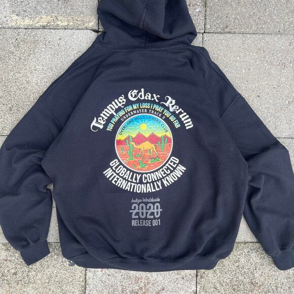 Jimi Hendrix Inspired Loners Club Tempus Edax Rerum Hoodie Dark Gray Pullover - Picture 4 of 4